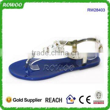 Jelly Open Toe Silver Diamont Sling Back Flat Sandals