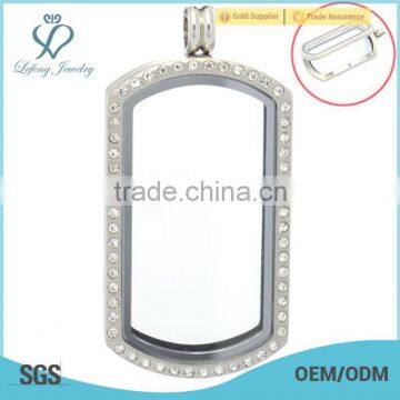Dog tag crystal floating charms locket, stainless steel memory keepsake locket pendants,glass pendant