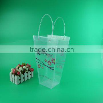 cheap pp plastic bag flower vase, clear flower packaging bag, handle plastic flower bag for flowers
