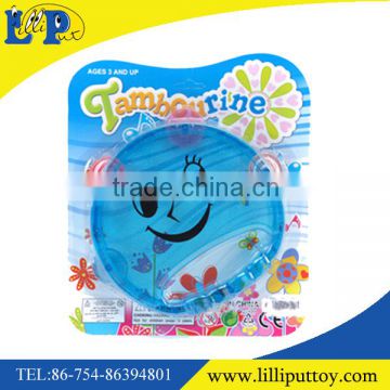 Smiling face blue baby toy tambourine with plastic sheets