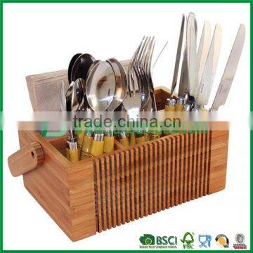 Well designed bamboo cutlery holder with swinging handle