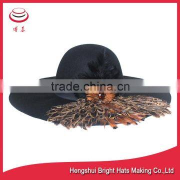 Black Hats With Large Brim And Feather Decoration