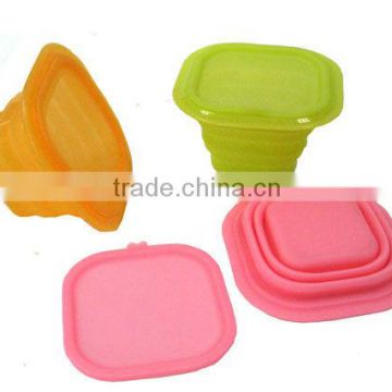 portbale square shape silicone silicon folding bowl with lids