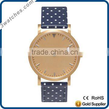 fashion ocean blue polka strap watches alloy case watch quartz watch waterproof flat leather strap alloy watches