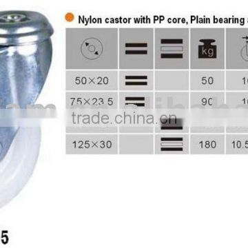 nylon castor with PP core plain bearing & roller bearing