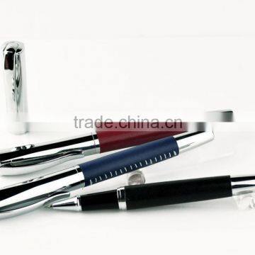 Fashionable Square upper barrel metal roller leather pen with PU holder