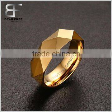 6mm Tungsten Carbide Rhombus Surface Gold Wedding Band Promise Rings for Men