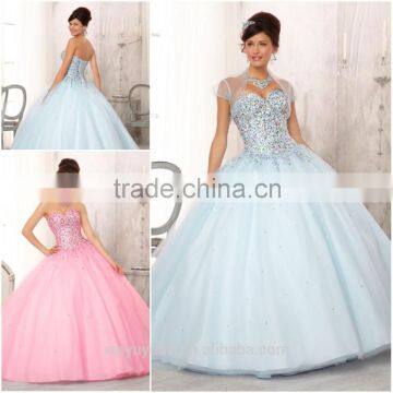 Classic Western style Ball gown dress patterns ice blue Quinceanera Dresses with Jacket CYQ-009