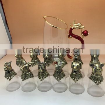 12 Animals Zodiac Bronze-plated Wine Glass set