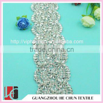 HC-2022 Decorative Crystal fancy Stone Fabric Trim for Bridal Embroidery Lace,Yard Rhinestone Trimming for Wedding Belt                        
                                                Quality Choice