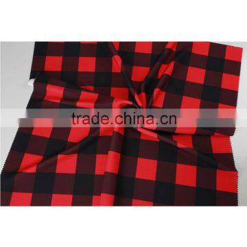 Classical polyester spandex red and black plaid print ottoman rib knit fabric