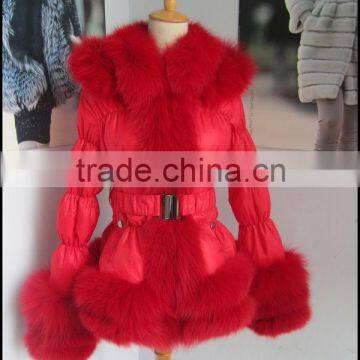 winter Lady"s down coat jacket with fox fur trim and fur collar