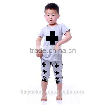 New stylish casual black cross grey pattern outfits cotton soft baby boy clothes