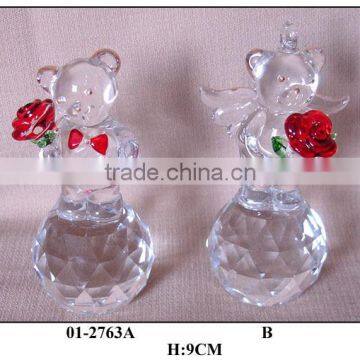 glass bear with flower decoration crystal craft