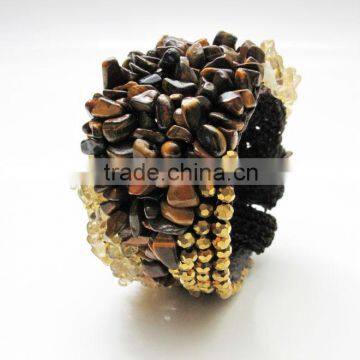 Brown Tiger eye Stone Wax Bangle, Wax thread Bangle, Bracelet