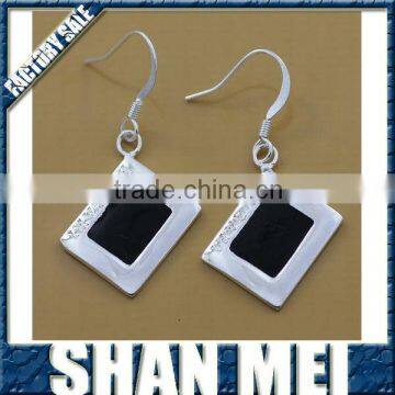 square black gemstone pendent jewelry dangle earrings 925sterling silver stud earing for women