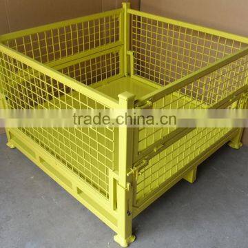 RH-C02 steel crate 1100*1100*740mm yellow foldable stacker containers steel container metal sheet storage cage with bin