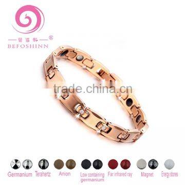 New Product rose gold Fashion rhinestone titanium Women Cubic Zirconia Magnets Cross germanium Health Bracelet