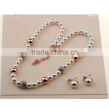 Crystal Shell Pearl Necklace Stud Earring Bridal Jewelry Set