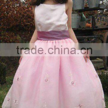 classic and lovely pink appliqued flower girl dressgirls party dress 1029-1