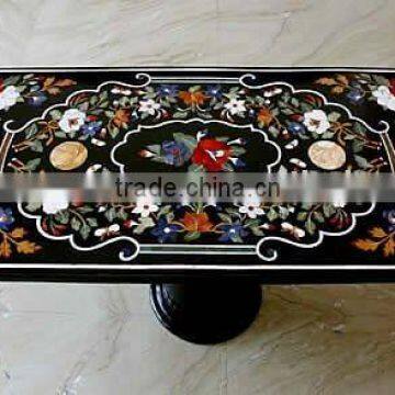 Black Marble Inlay Dining Table Top, Inlay Marble Table Tops