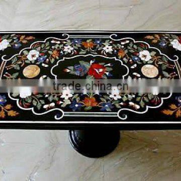 Black Marble Inlay Dining Table Top, Inlay Marble Table Tops photo-1