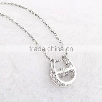 925 Sterling Silver Horse Shoe Shape Dancing Stone Pendant Necklace Jewelry SPG900W photo-2