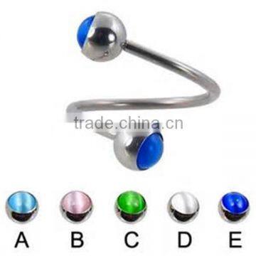 stainless steel crystal colored ear jewelry body piercing jewelry