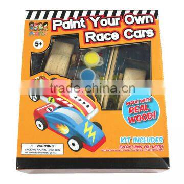 Kids craft toy coloring and decorating race car DIY wooden car