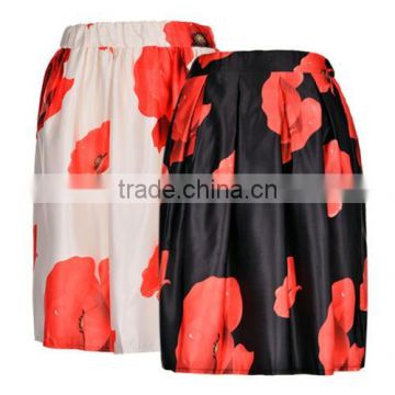 Fashion Women Ladies High Waist Slim Floral Pleated Party Midi Skirt