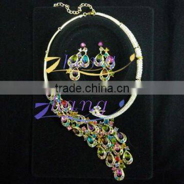 peacock shaped colored rhinestone jewelry set