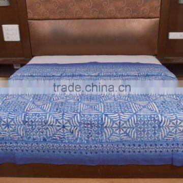 Indian Ethnic Hand Block Print Bedspread Applique Cut Work Bedding Indigo Bed Cover Throw photo-4