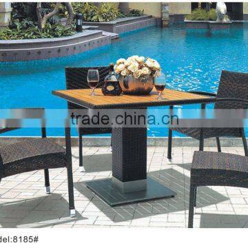 5pcs stainless steel table base dining sets with rattan dining chairs & table