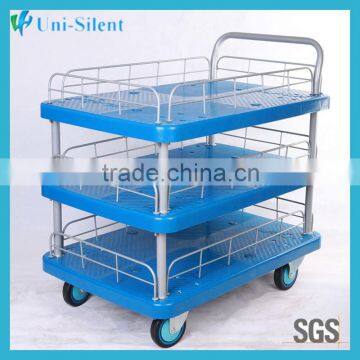 Three layers transport trolley with single arm