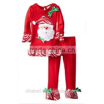 Latest desigh children boutique suits 2015 Christmas Santa suits cotton children two-pieces sets