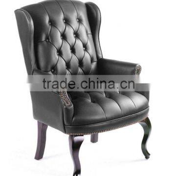 Luxury wooden chair upholstered armchair button rivet tufted coverd with pu leather