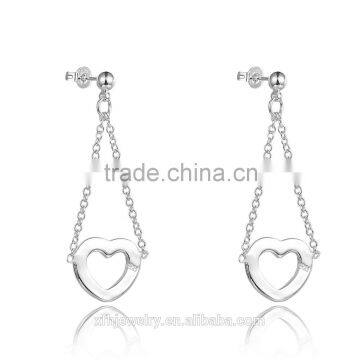 925 Silver Eardrop, high quality crystal sweet heart shape drop hook earrings