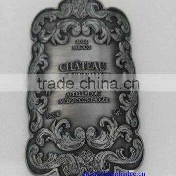 luxury personalized zinc alloy metal liquor wine bottle sticker label