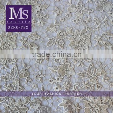 Nigeria Style beige Wedding polyester lace embroidery fabric bridal laces fabrics