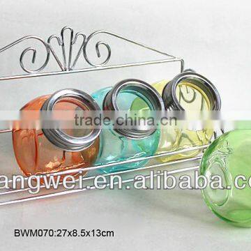4pcs Glass Spice Jar Set With Metal Rack photo-1