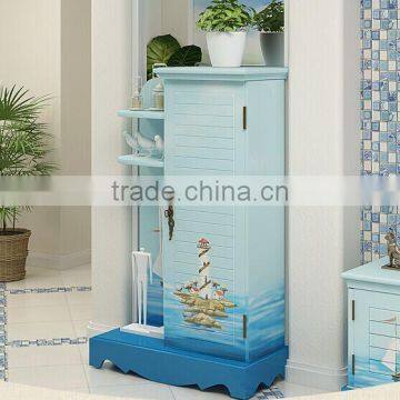 Mediterranean Style Wine Cabinet, Sailing Boat Handpainting Wine Cupboard, Solid Wood Single Door Show Cabinet (BF01-X1148) photo-2