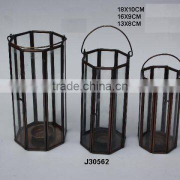 Brass and glass Votive Lantern with Antique finish