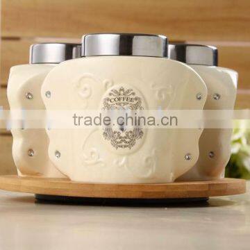 Ceramic Canister Set With Turntable Bamboo Rack,ceramic Food Storage Jar,ceramic Kitchen Sugar Coffee Tea Jar photo-2
