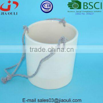 Glazed Ceramic Indoor and Outdoor Rope Hanging Planter Pot photo-5