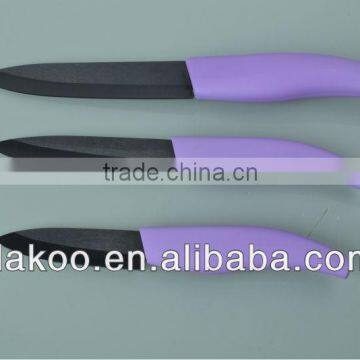 3 Pieces Purple PP+TPR Handle Zirconia Ceramic Knife With PVC Box