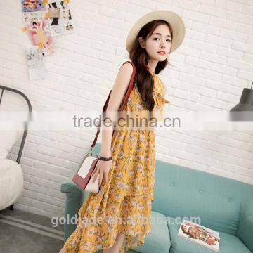 Floral Print Ruffles Chiffon Maxi Dresses Strap v Neck Beach Summer Dress photo-4