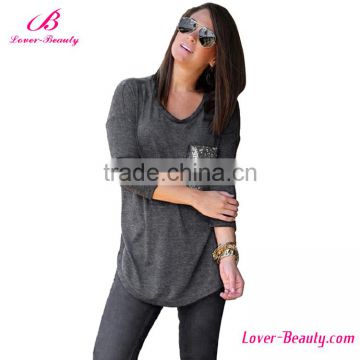 New Style Long Sleeve With A Pocket Fashion Cotton Lady Blouse