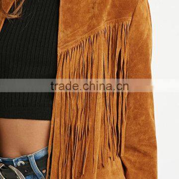 HAODUOYI Women Faux Suede Coat Vintage Fringe Jackets Cool Tassel Women For Wholesale photo-3