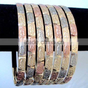 7 bangle set VIRGIN MARY design semanario 3 tone gold plated BRACELET BANGLES