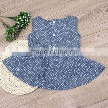 Hot Sale Baby Girl 2017 New Summer Clothes Children Boutique Printing Wholesale Cheap Blue Wave Point Kid Girl Child Dress photo-4